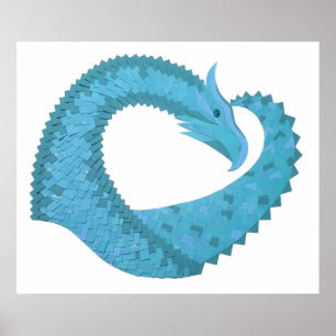 Teal heart dragon on white poster