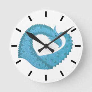Teal heart dragon on white round clock
