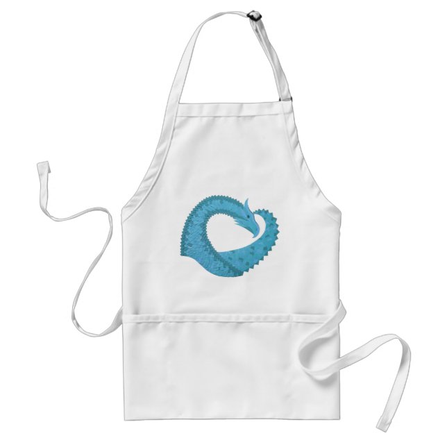 Teal heart dragon on white standard apron (Front)