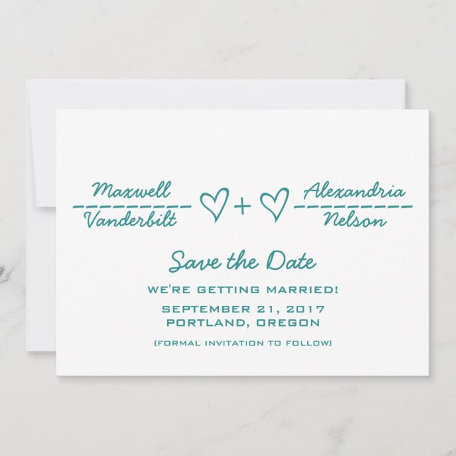 Teal Heart Equation Save the Date Invite (Front)