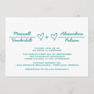 Teal Heart Equation Wedding Invite