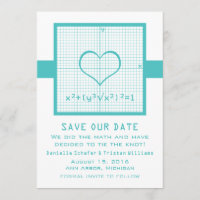 Teal Heart Math Graph Save the Date Invite