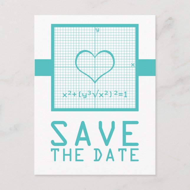 Teal Heart Math Graph Save the Date Postcard (Front)