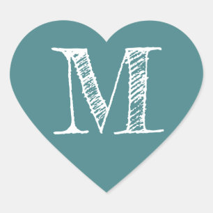 Teal Heart Minimalist Monogram Initial Sticker