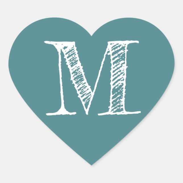 Teal Heart Minimalist Monogram Initial Sticker (Front)