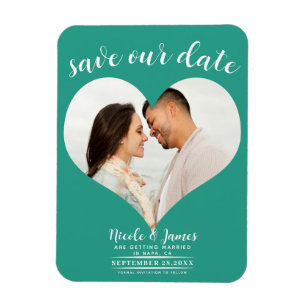 Teal Heart Photo Wedding Save the Date Magnet