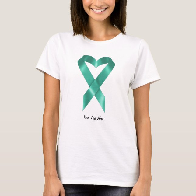 Teal Heart Ribbon (customisable) T-Shirt (Front)