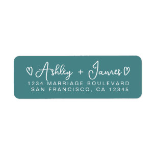 Teal Heart Script Couple Return Address Label