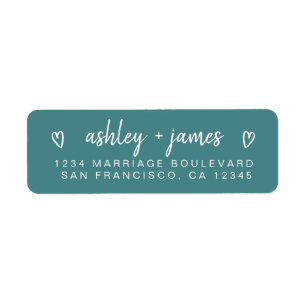 Teal Heart Script Couple Return Address Label