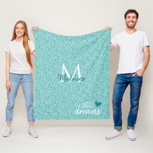 Teal Heart Sweet Dreams Throw Pillow Fleece Blanket