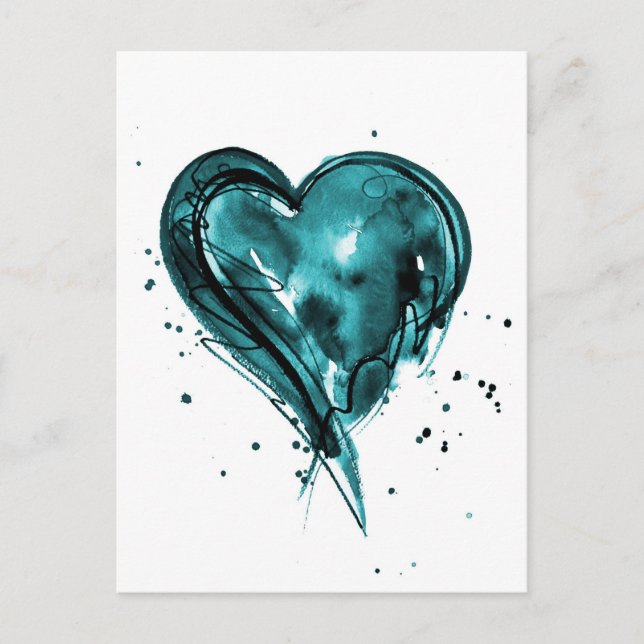 Teal Heart Watercolor Postcard (Front)
