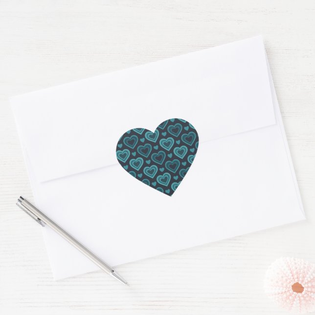 Teal Hearts Heart Sticker (Envelope)