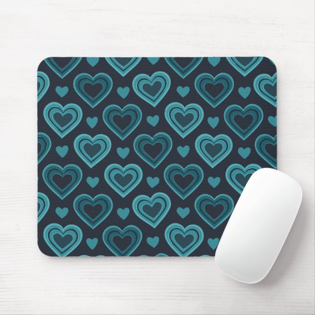 Teal Hearts Mouse Mat (With Mouse)