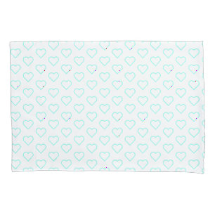 Teal Hearts on White Pillow Case or Choose Colours