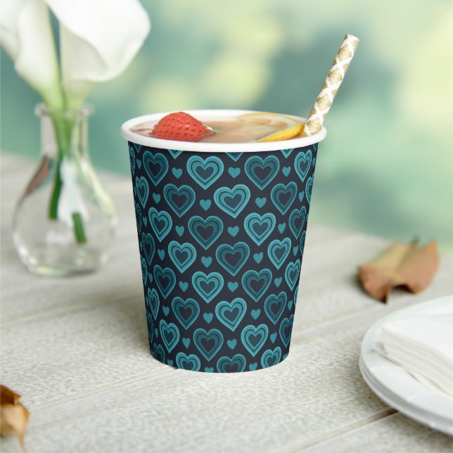 Teal Hearts Paper Cups (Insitu)