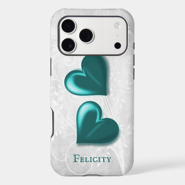 Teal Hearts Personalised Case-Mate iPhone Case (Back)