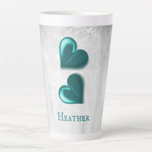 Teal Hearts Personalised Latte Mug