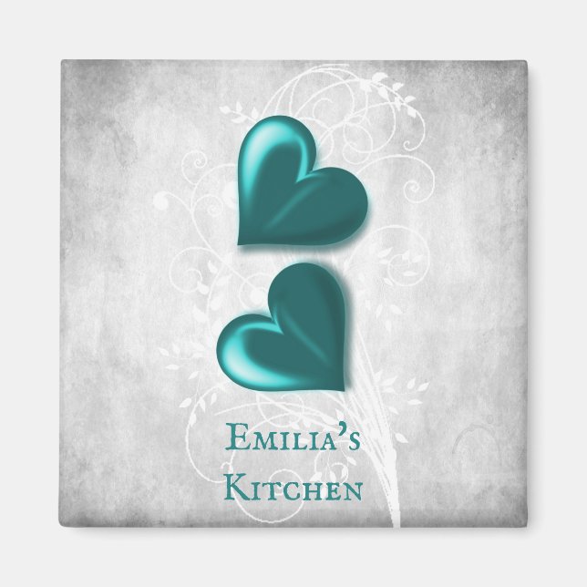 Teal Hearts Personalised Magnet (Front)