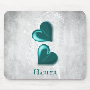 Teal Hearts Personalised Mouse Pad