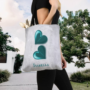 Teal Hearts Personalised Tote Bag