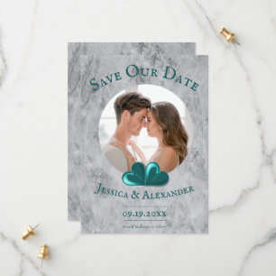 Teal Hearts Photo Save The Date