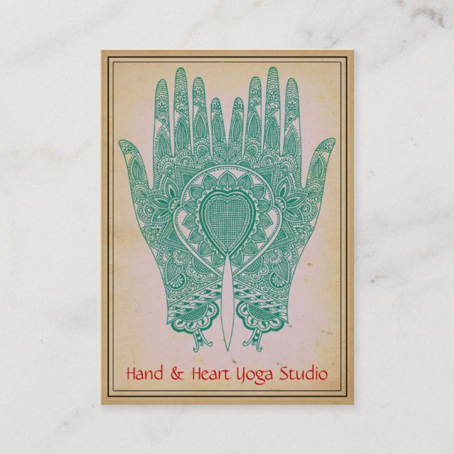 Teal Henna Hands Yoga Studio Business Card (Front)