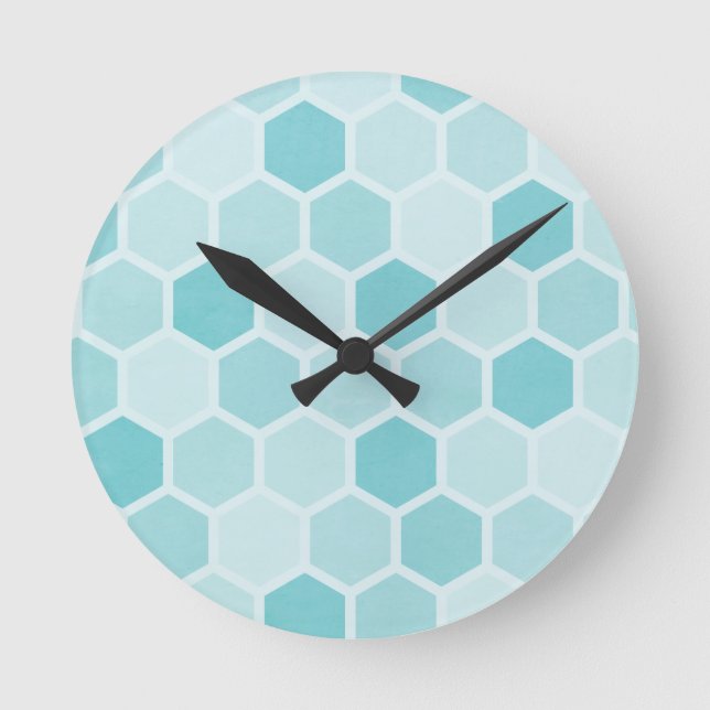 Teal Hexagons Round Clock (Front)
