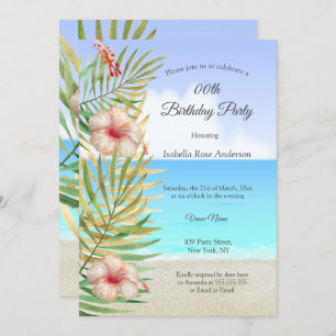 Teal hibiscus tropic Palm Beach Birthday Party Invitation