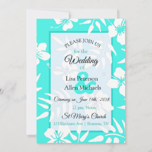 Teal Hibiscus Wedding Invitation