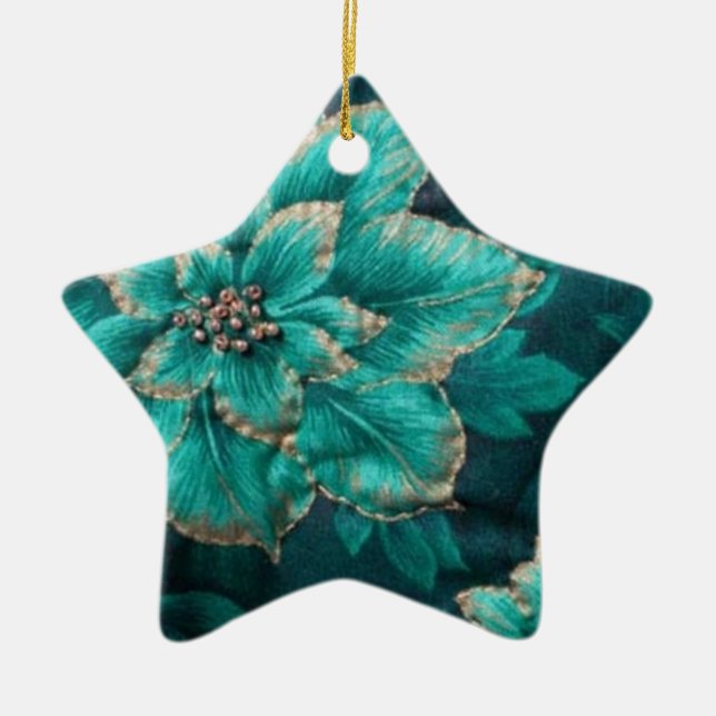Teal Holiday Poinsettia Christmas Ornament (Front)