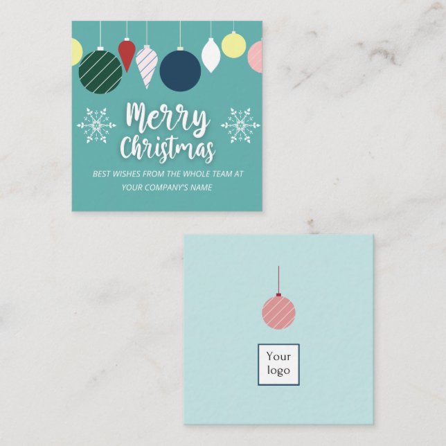 teal holiday square business card (Front/Back)