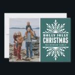 Teal Holly Jolly Christmas | Holiday Photo Card<br><div class="desc">Customisable holiday photo card featuring whimsical white snowflakes on teal green background. Other colours and similar items are available in my store. 
 "Holly Jolly Christmas!"</div>