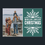 Teal Holly Jolly Christmas | Holiday Photo Card<br><div class="desc">Customisable holiday photo card featuring whimsical white snowflakes on teal green background. Other colours and similar items are available in my store. 
 "Holly Jolly Christmas!"</div>