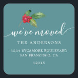 Teal Holly We’ve Moved Address  Square Sticker<br><div class="desc">The Teal Holly We’ve Moved Address Labels feature elegant white lettering and a watercolor holly design on a soft teal blue background. Perfect for announcing your new address during the holidays or winter season,  these personalized labels bring a fresh,  festive touch to your family correspondence and seasonal envelopes.</div>