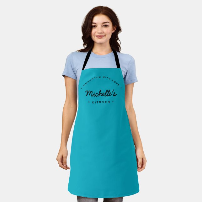 Teal Homemade with Love Custom Your Kitchen Apron (Worn)