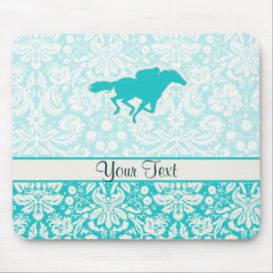 Teal Horse Racing Mouse Mat