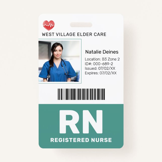 Teal | Hospital Medical Employee Photo ID Badge (Front)