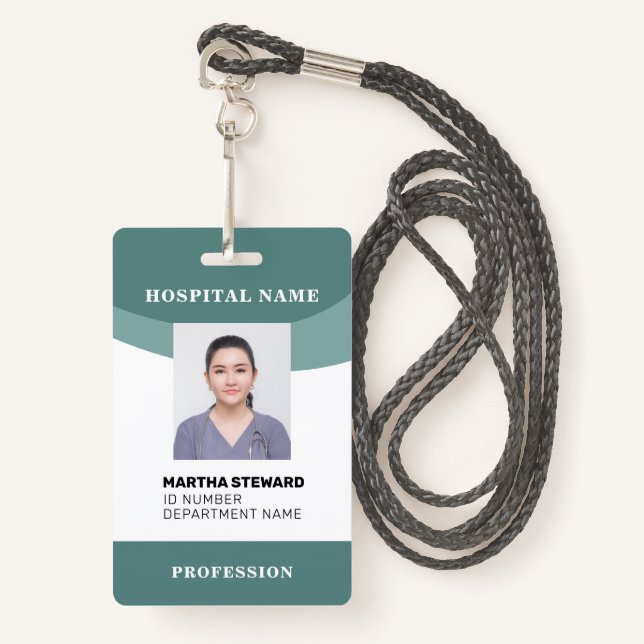 Teal Hospital Nurse Medical Employee Photo Company ID Badge (Front with Lanyard)