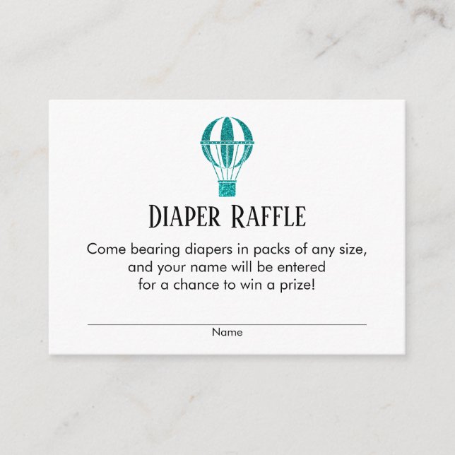 Teal Hot Air Balloon Diaper Raffle Ticket Cards (Front)
