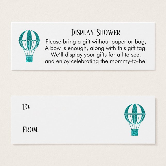 Teal Hot Air Balloon Display Shower Enclosure Card (Front & Back)