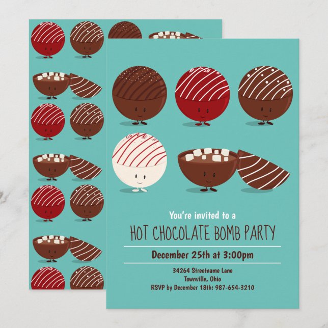 Teal Hot Chocolate Bomb Party Invitation (Front/Back)
