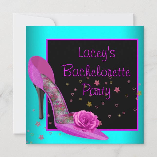 Teal Hot Pink High Heel Corset Bachelorette Party Invitation (Front)