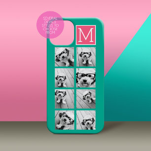 Teal & Hot Pink Instagram 8 Photo Collage Monogram Case-Mate iPhone 14 Plus Case