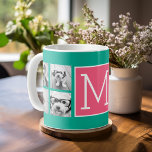 Teal & Hot Pink Instagram 8 Photo Collage Monogram Coffee Mug<br><div class="desc">Vibrant Turquoise Green and a Magenta Pink Background - You can use square or selfie photos for this design. Use eight square photos to create a unique and personal gift. Or you can keep the hipster puppy and make a trendy keepsake. If you need to adjust the pictures, click on...</div>