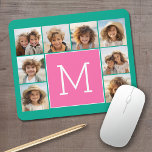 Teal & Hot Pink Instagram 8 Photo Collage Monogram Mouse Mat<br><div class="desc">Vibrant Turquoise Green and a Magenta Pink Background - You can use square or selfie photos for this design. Use eight square photos to create a unique and personal gift. Or you can keep the hipster puppy and make a trendy keepsake. If you need to adjust the pictures, click on...</div>