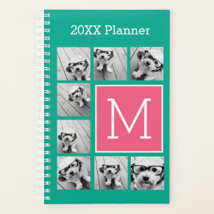 Teal & Hot Pink Instagram 8 Photo Collage Monogram Planner