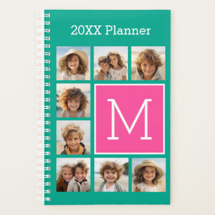 Teal & Hot Pink Instagram 8 Photo Collage Monogram Planner