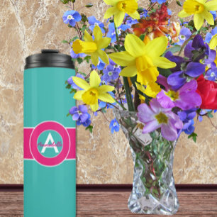 Teal Hot Pink Monogram Personalised Thermal Tumbler
