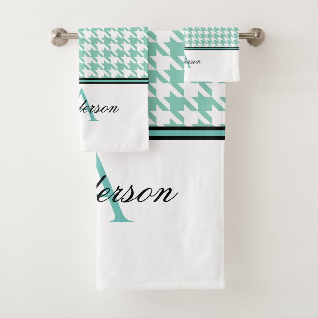 Teal Houndstooth Monogram   Bath Towel Set (Insitu)