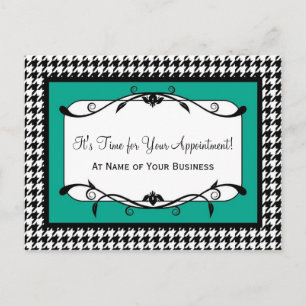 Teal Houndstooth Salon Reminder Postcard